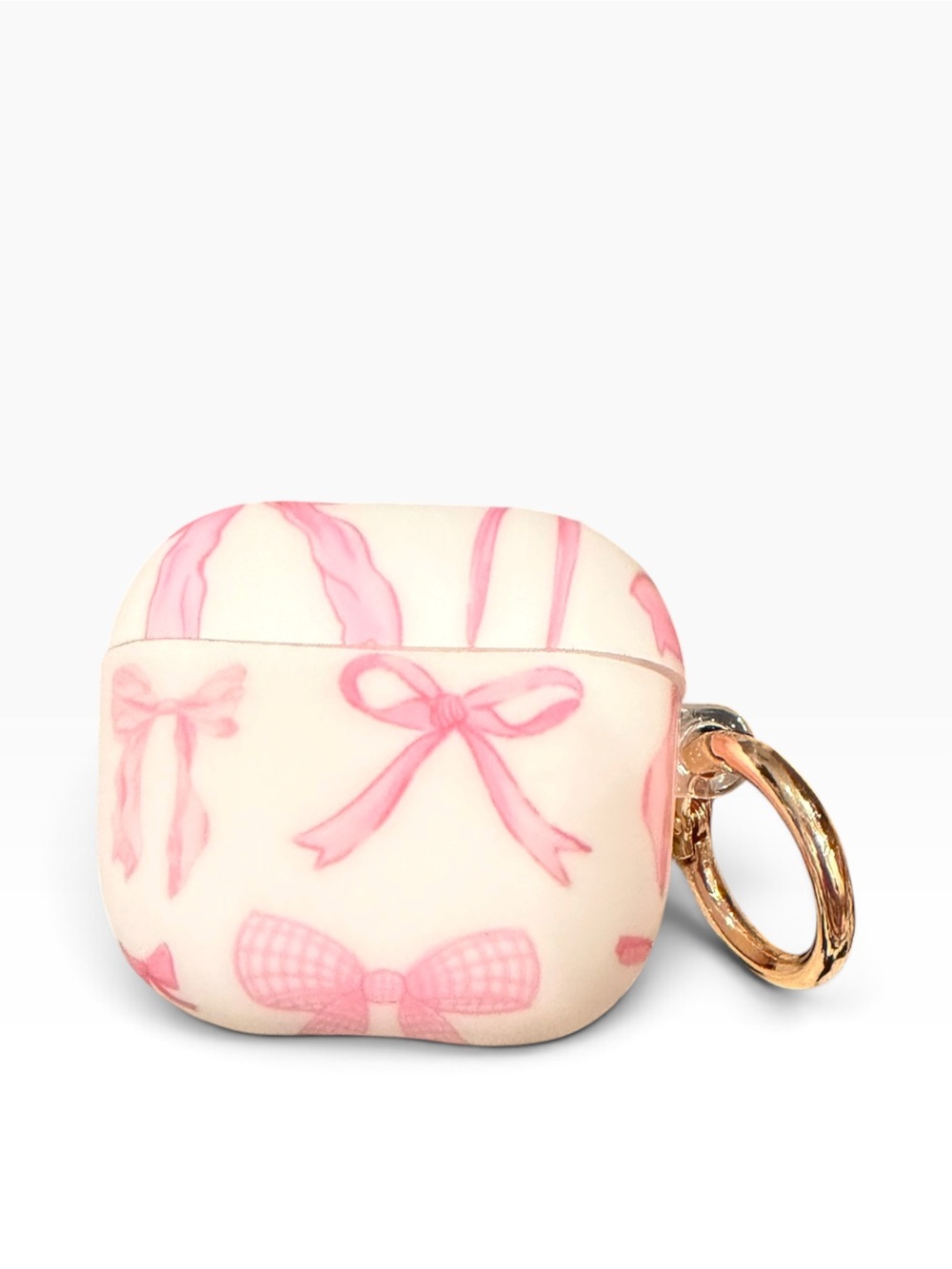 New- Pink Bow Pattern AirPods Case with Gold Keyring